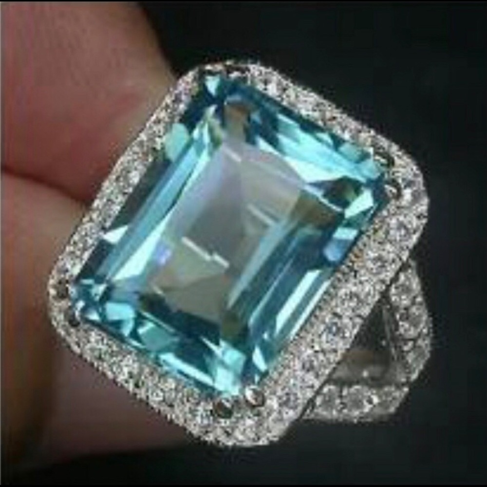💙Blue/ green aquamarine 925 ring